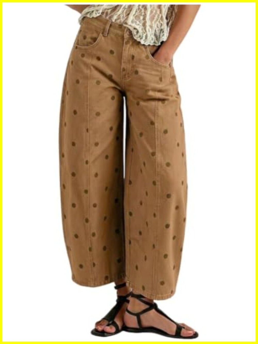 Women's Polka Dot Wide Leg Barrel Jeans Mid Rise Ankle Denim Pants
